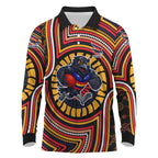 Adelaide Crows Long Sleeve Polo Shirt Indigenous Monochrome Dot Art Mascot Style