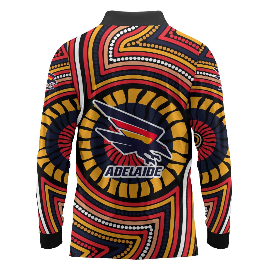 Adelaide Crows Long Sleeve Polo Shirt Indigenous Monochrome Dot Art Mascot Style