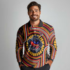 Adelaide Crows Long Sleeve Polo Shirt Indigenous Monochrome Dot Art Mascot Style
