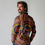 Adelaide Crows Long Sleeve Polo Shirt Indigenous Monochrome Dot Art Mascot Style