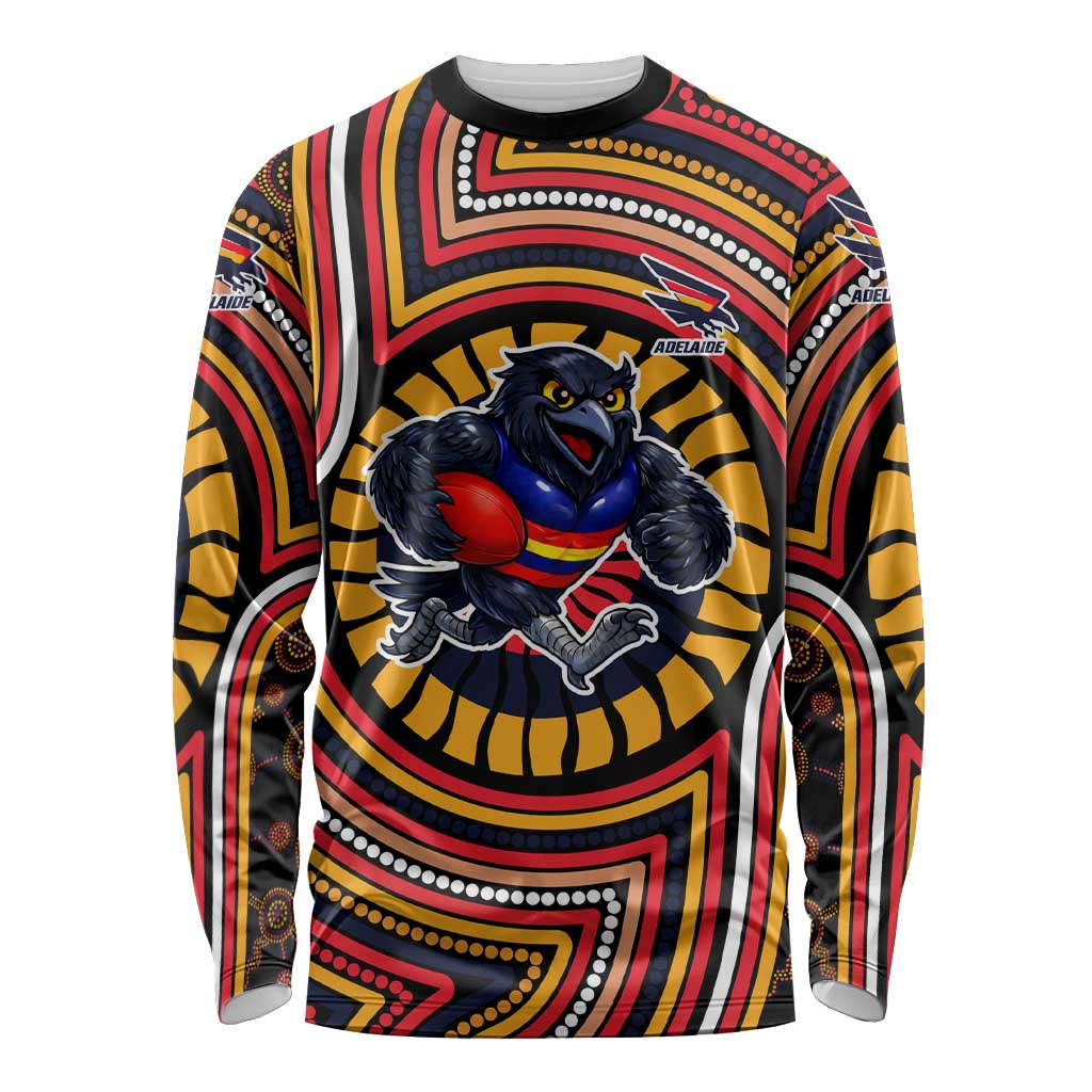Adelaide Crows Long Sleeve Shirt Indigenous Monochrome Dot Art Mascot Style