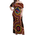 Adelaide Crows Off Shoulder Maxi Dress Indigenous Monochrome Dot Art Mascot Style
