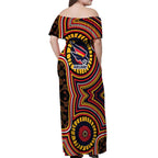Adelaide Crows Off Shoulder Maxi Dress Indigenous Monochrome Dot Art Mascot Style
