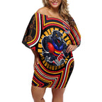 Adelaide Crows Off Shoulder Short Dress Indigenous Monochrome Dot Art Mascot Style