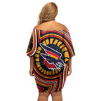 Adelaide Crows Off Shoulder Short Dress Indigenous Monochrome Dot Art Mascot Style