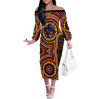 Adelaide Crows Off The Shoulder Long Sleeve Dress Indigenous Monochrome Dot Art Mascot Style