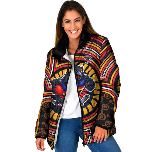 Adelaide Crows Padded Jacket Indigenous Monochrome Dot Art Mascot Style