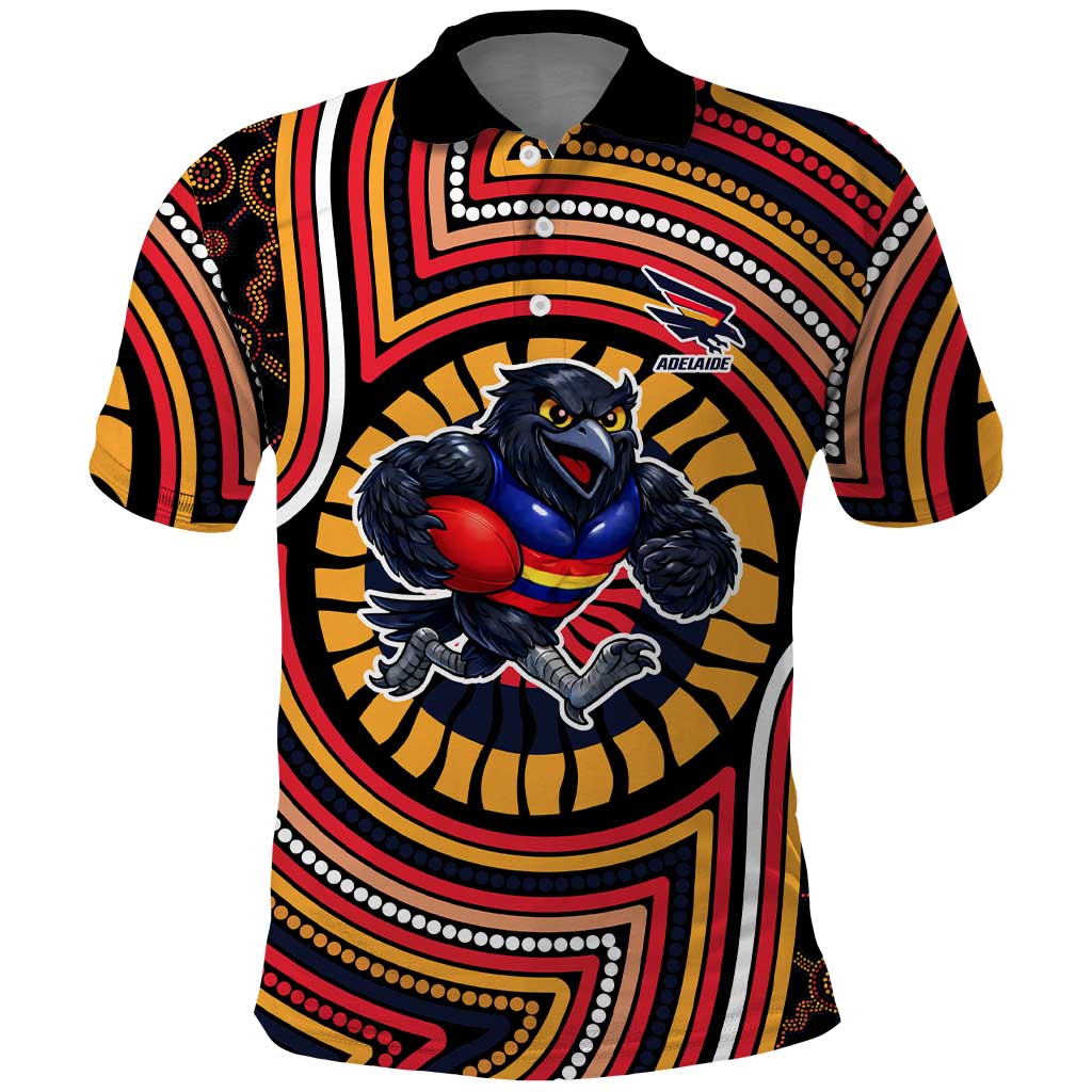 Adelaide Crows Polo Shirt Indigenous Monochrome Dot Art Mascot Style