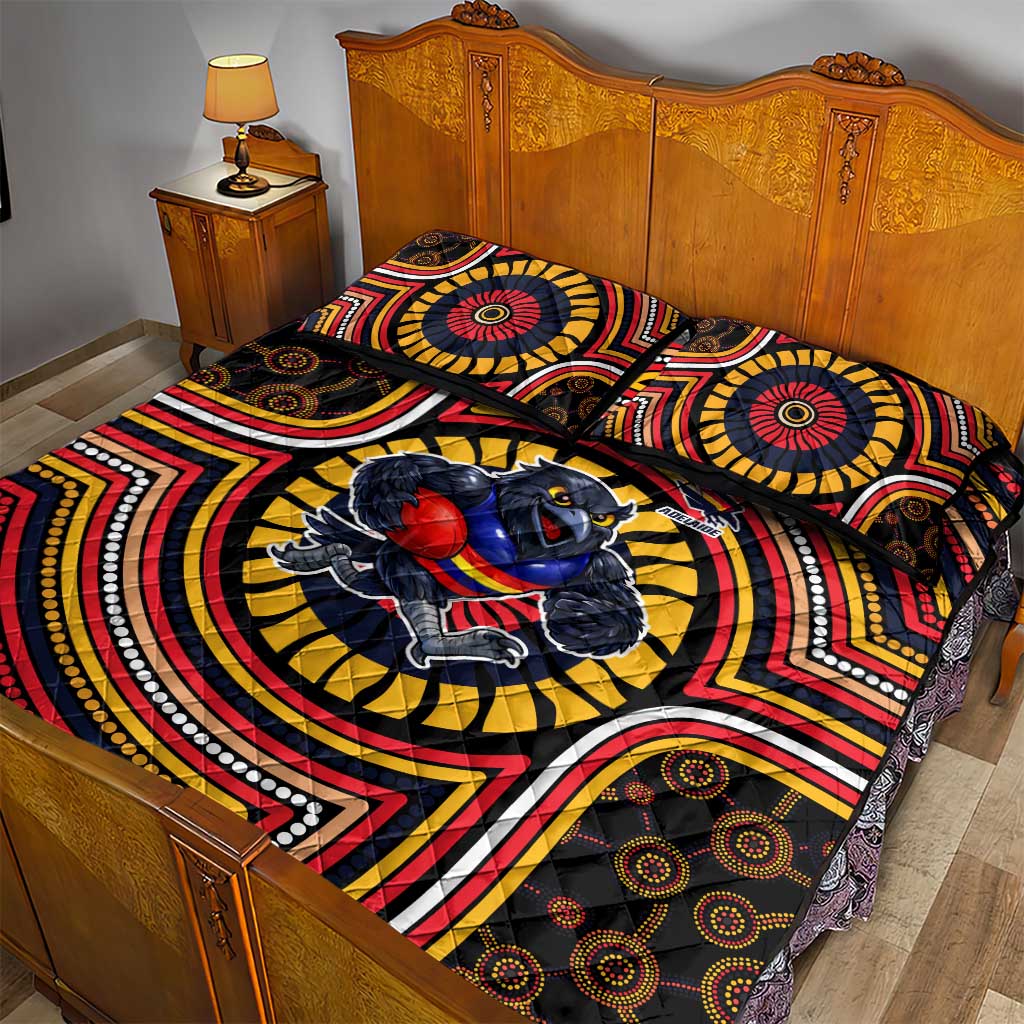 Adelaide Crows Quilt Bed Set Indigenous Monochrome Dot Art Mascot Style