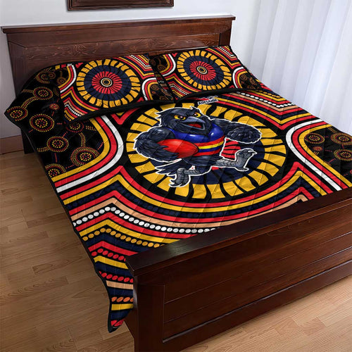 Adelaide Crows Quilt Bed Set Indigenous Monochrome Dot Art Mascot Style