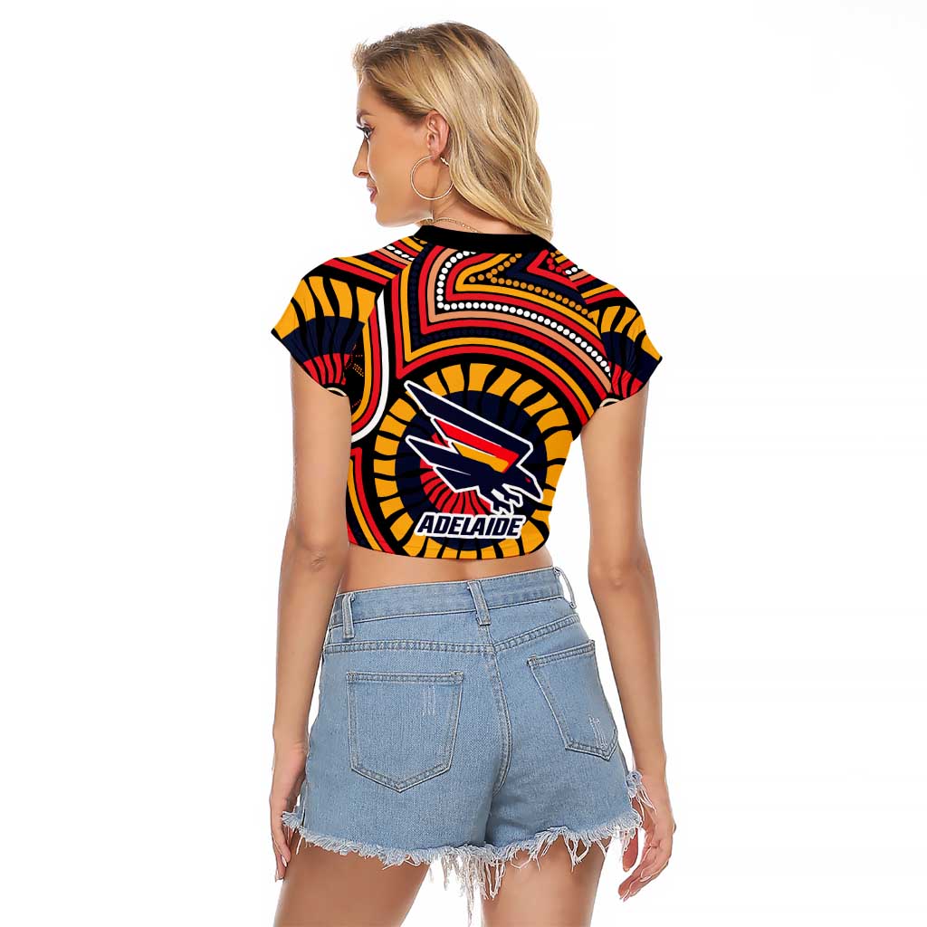 Adelaide Crows Raglan Cropped T Shirt Indigenous Monochrome Dot Art Mascot Style