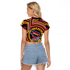 Adelaide Crows Raglan Cropped T Shirt Indigenous Monochrome Dot Art Mascot Style