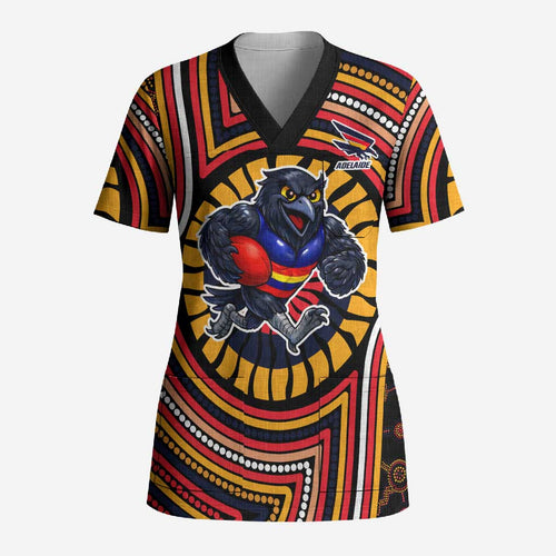 Adelaide Crows Scrub Top Indigenous Monochrome Dot Art Mascot Style