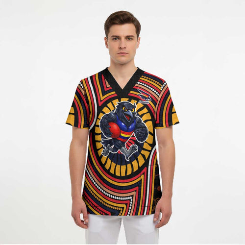 Adelaide Crows Scrub Top Indigenous Monochrome Dot Art Mascot Style