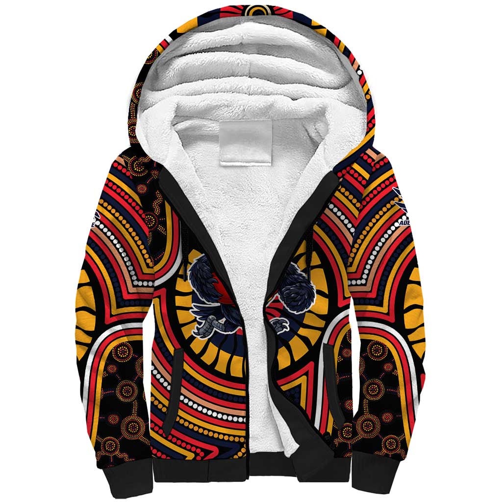 Adelaide Crows Sherpa Hoodie Indigenous Monochrome Dot Art Mascot Style