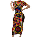 Adelaide Crows Short Sleeve Bodycon Dress Indigenous Monochrome Dot Art Mascot Style