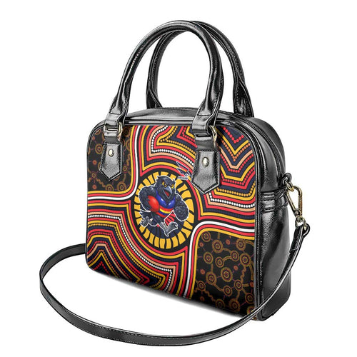 Adelaide Crows Shoulder Handbag Indigenous Monochrome Dot Art Mascot Style