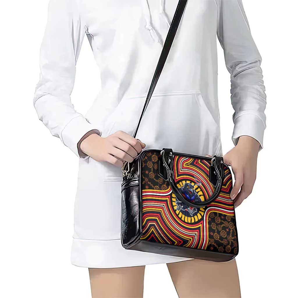 Adelaide Crows Shoulder Handbag Indigenous Monochrome Dot Art Mascot Style