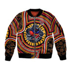 Adelaide Crows Sleeve Zip Bomber Jacket Indigenous Monochrome Dot Art Mascot Style