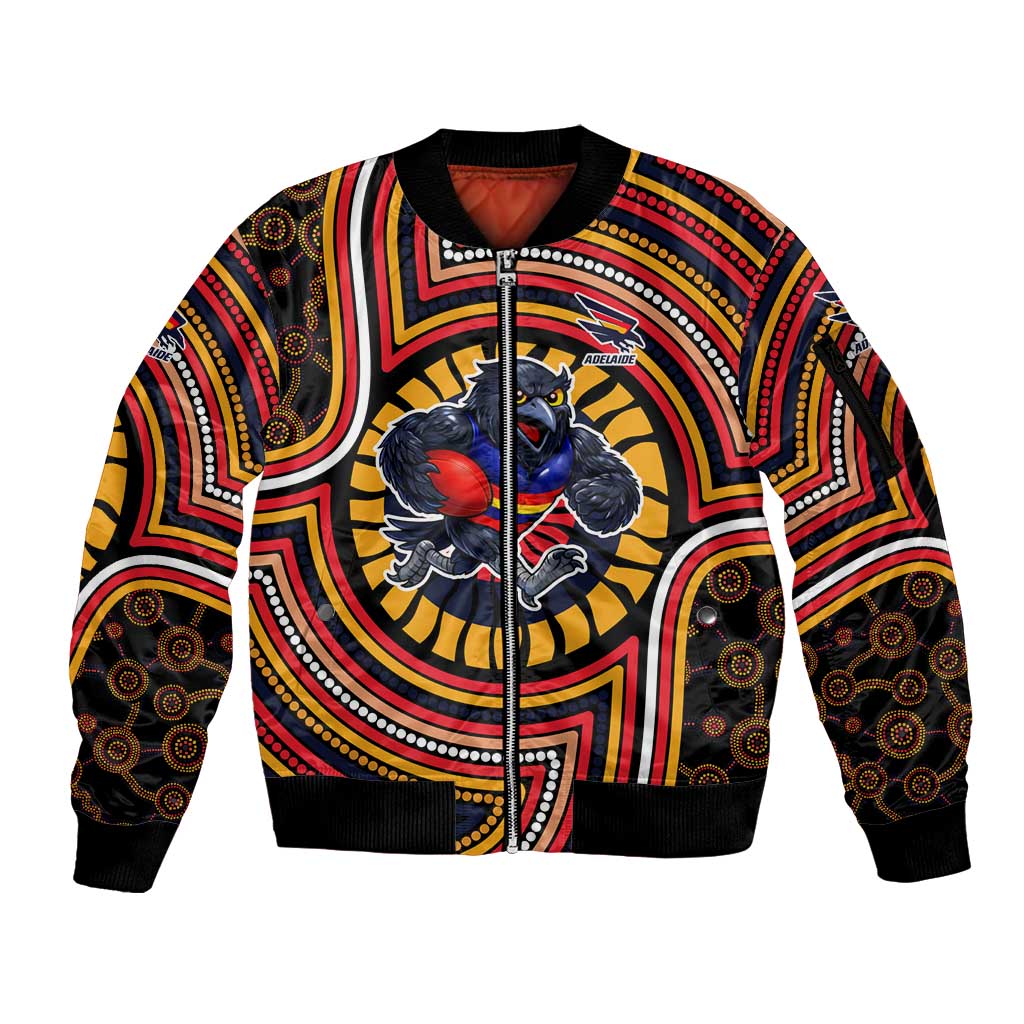 Adelaide Crows Sleeve Zip Bomber Jacket Indigenous Monochrome Dot Art Mascot Style