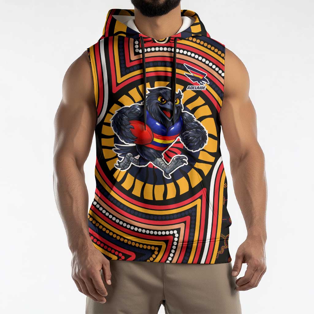 Adelaide Crows Sleeveless Hoodie Indigenous Monochrome Dot Art Mascot Style