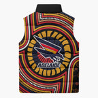 Adelaide Crows Sleeveless Puffer Jacket Indigenous Monochrome Dot Art Mascot Style