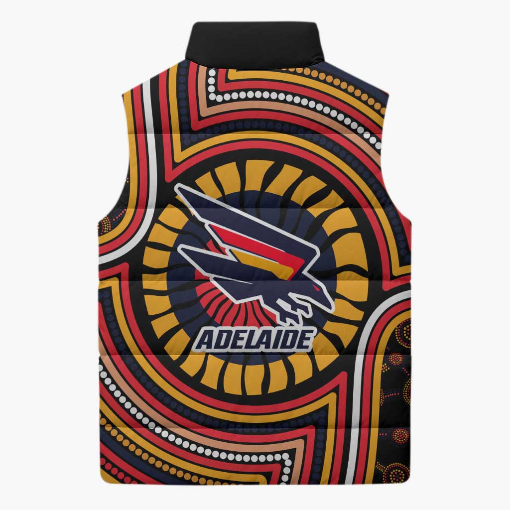 Adelaide Crows Sleeveless Puffer Jacket Indigenous Monochrome Dot Art Mascot Style