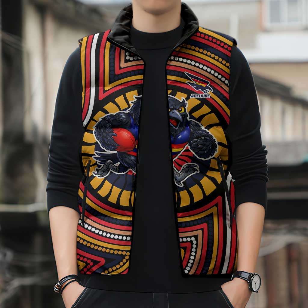 Adelaide Crows Sleeveless Puffer Jacket Indigenous Monochrome Dot Art Mascot Style