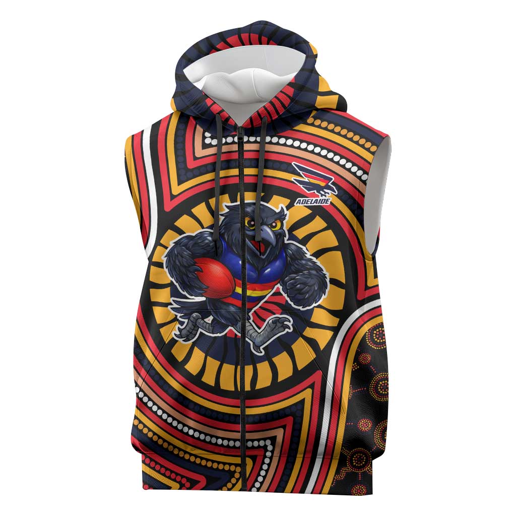 Adelaide Crows Sleeveless Zip Hoodie Indigenous Monochrome Dot Art Mascot Style