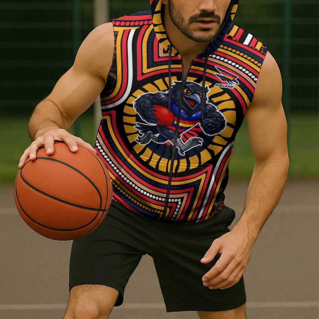 Adelaide Crows Sleeveless Zip Hoodie Indigenous Monochrome Dot Art Mascot Style
