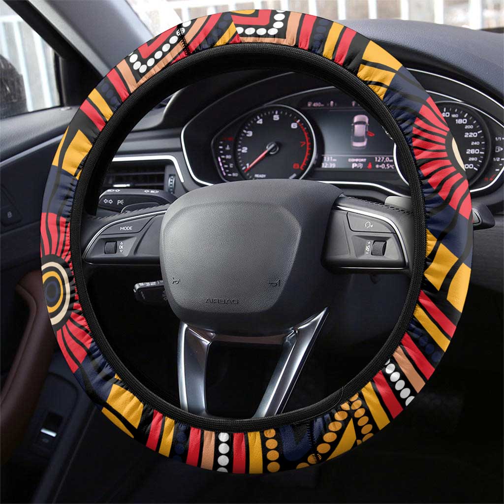 Adelaide Crows Steering Wheel Cover Indigenous Monochrome Dot Art Mascot Style