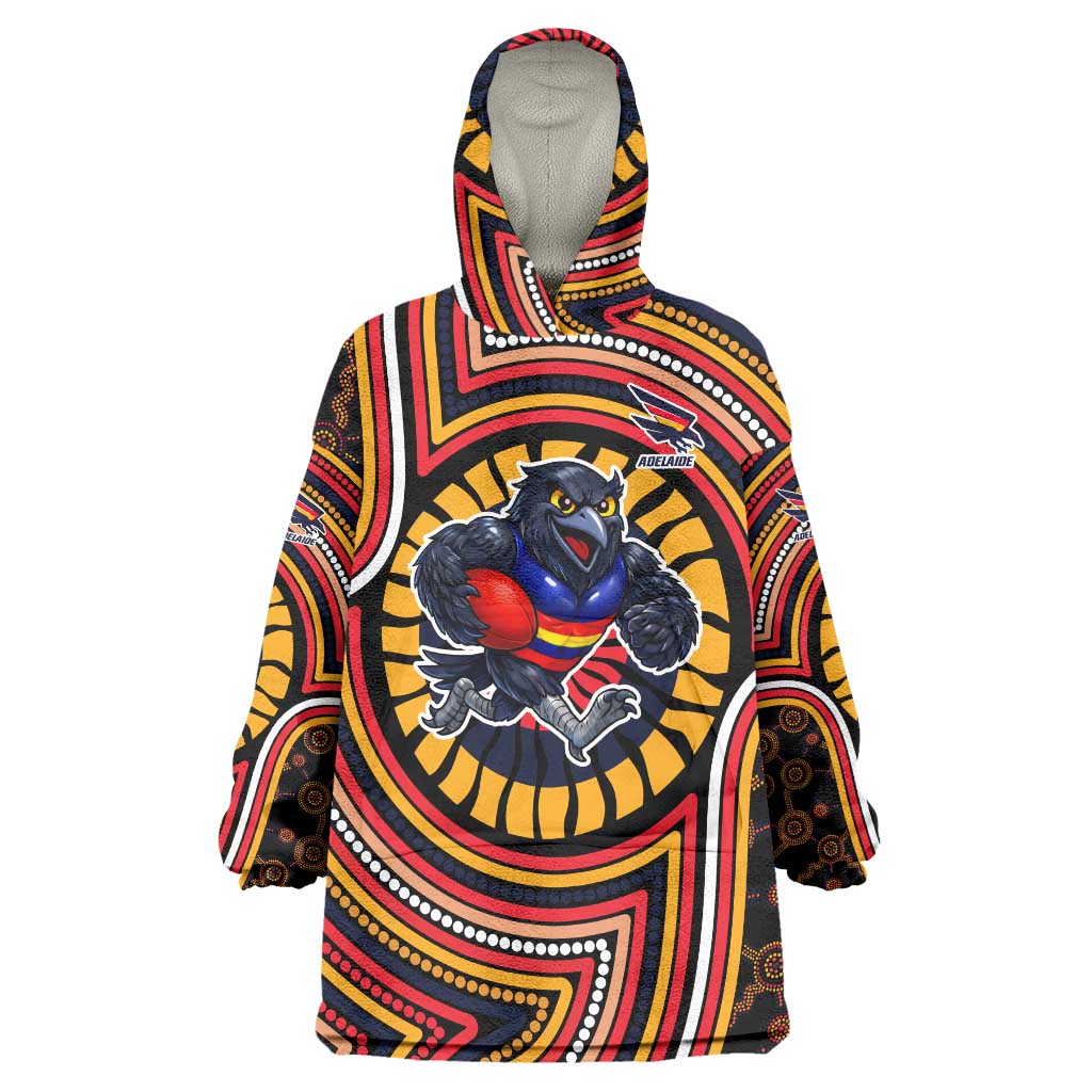 Adelaide Crows Wearable Blanket Hoodie Indigenous Monochrome Dot Art Mascot Style