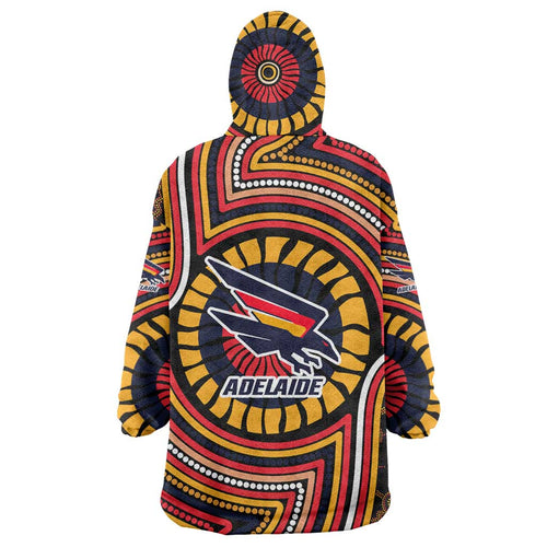 Adelaide Crows Wearable Blanket Hoodie Indigenous Monochrome Dot Art Mascot Style