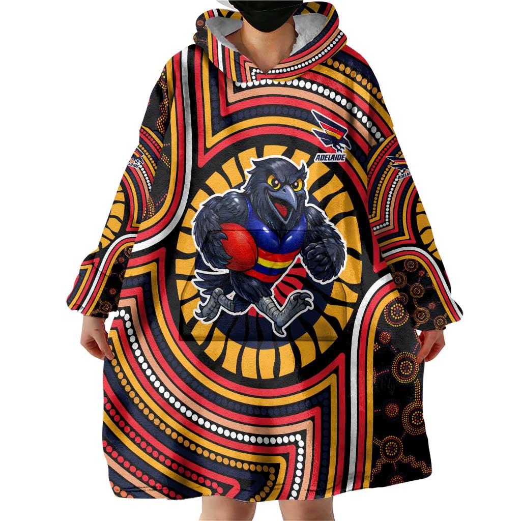 Adelaide Crows Wearable Blanket Hoodie Indigenous Monochrome Dot Art Mascot Style