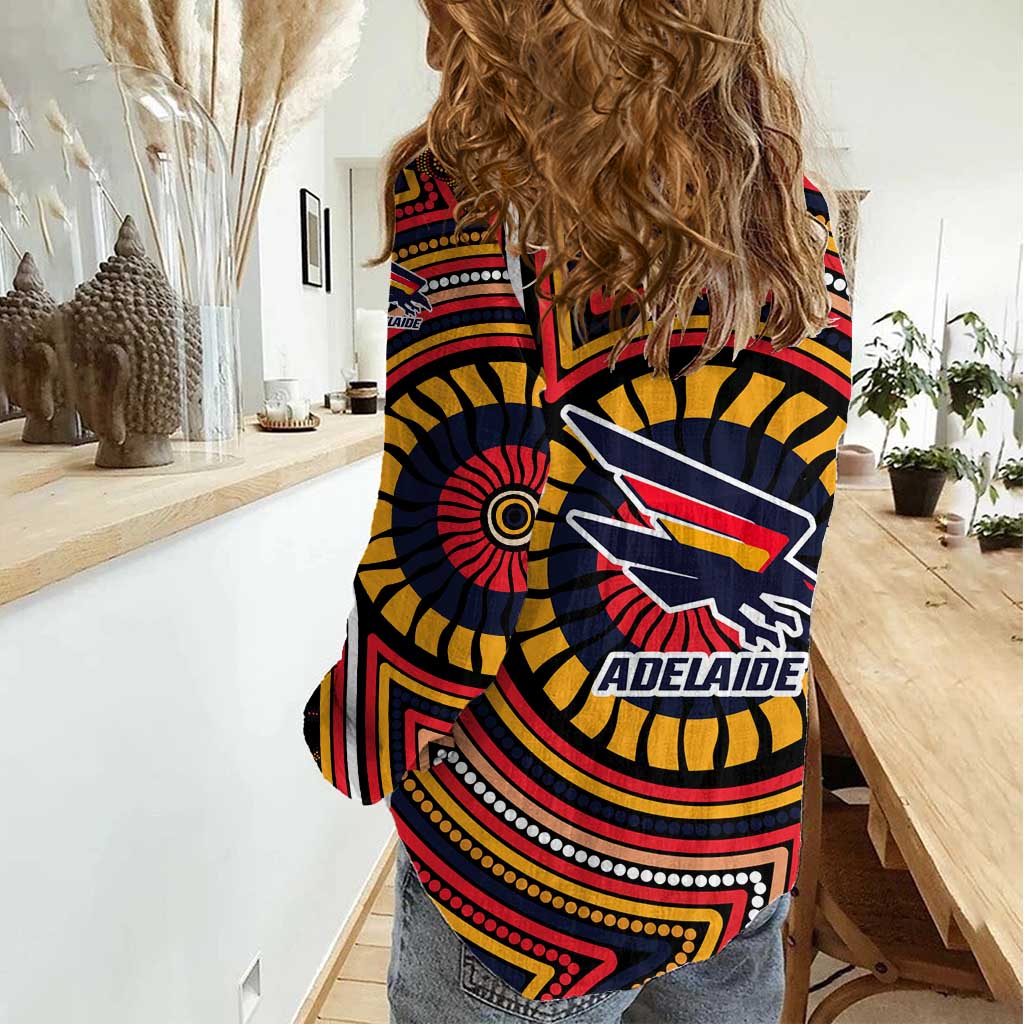Adelaide Crows Women Casual Shirt Indigenous Monochrome Dot Art Mascot Style