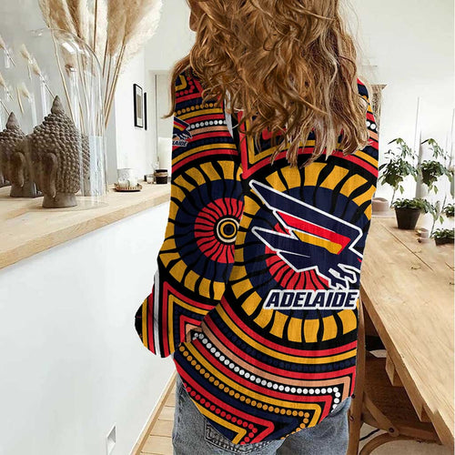 Adelaide Crows Women Casual Shirt Indigenous Monochrome Dot Art Mascot Style