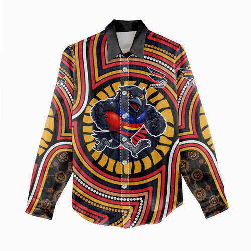 Adelaide Crows Women Casual Shirt Indigenous Monochrome Dot Art Mascot Style