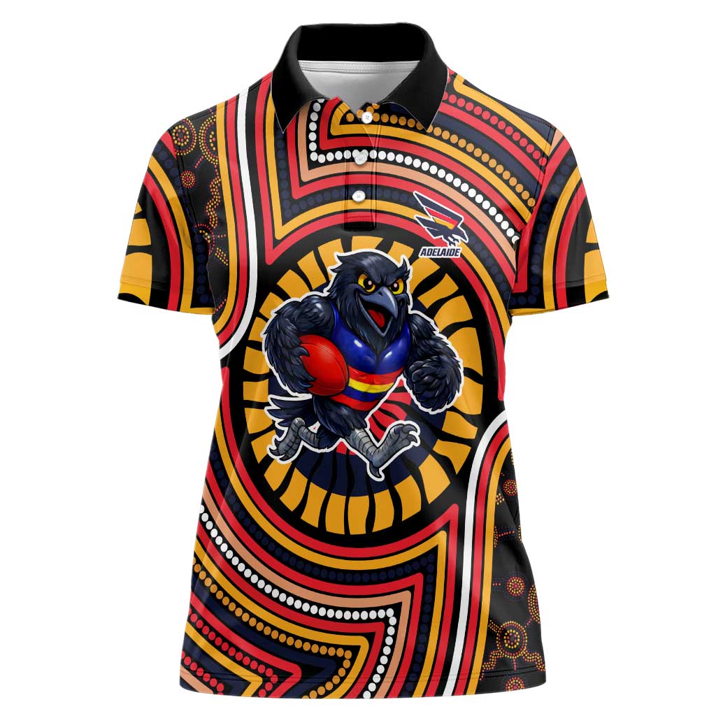 Adelaide Crows Women Polo Shirt Indigenous Monochrome Dot Art Mascot Style
