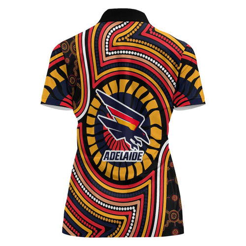 Adelaide Crows Women Polo Shirt Indigenous Monochrome Dot Art Mascot Style