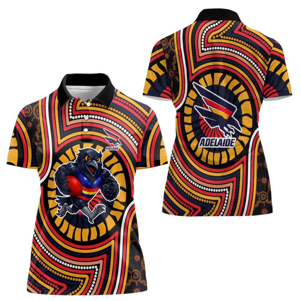 Adelaide Crows Women Polo Shirt Indigenous Monochrome Dot Art Mascot Style