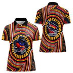 Adelaide Crows Women Polo Shirt Indigenous Monochrome Dot Art Mascot Style
