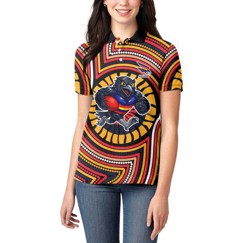 Adelaide Crows Women Polo Shirt Indigenous Monochrome Dot Art Mascot Style