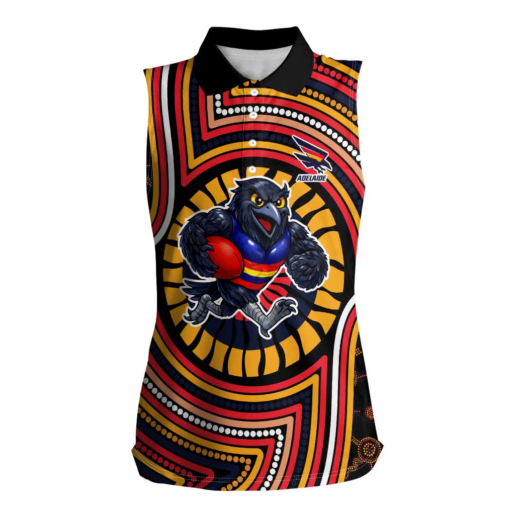 Adelaide Crows Women Sleeveless Polo Shirt Indigenous Monochrome Dot Art Mascot Style