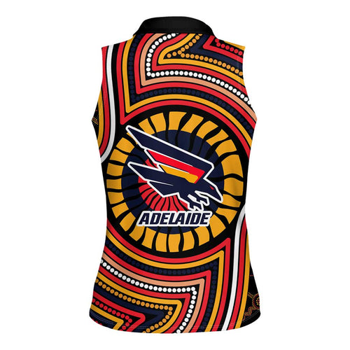 Adelaide Crows Women Sleeveless Polo Shirt Indigenous Monochrome Dot Art Mascot Style