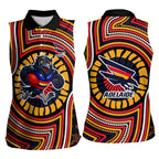 Adelaide Crows Women Sleeveless Polo Shirt Indigenous Monochrome Dot Art Mascot Style
