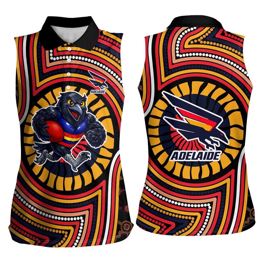 Adelaide Crows Women Sleeveless Polo Shirt Indigenous Monochrome Dot Art Mascot Style
