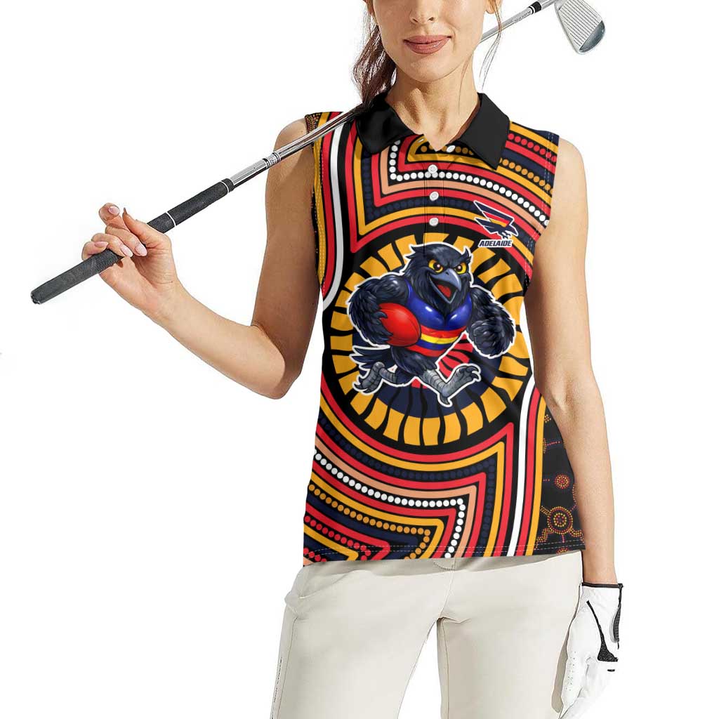 Adelaide Crows Women Sleeveless Polo Shirt Indigenous Monochrome Dot Art Mascot Style