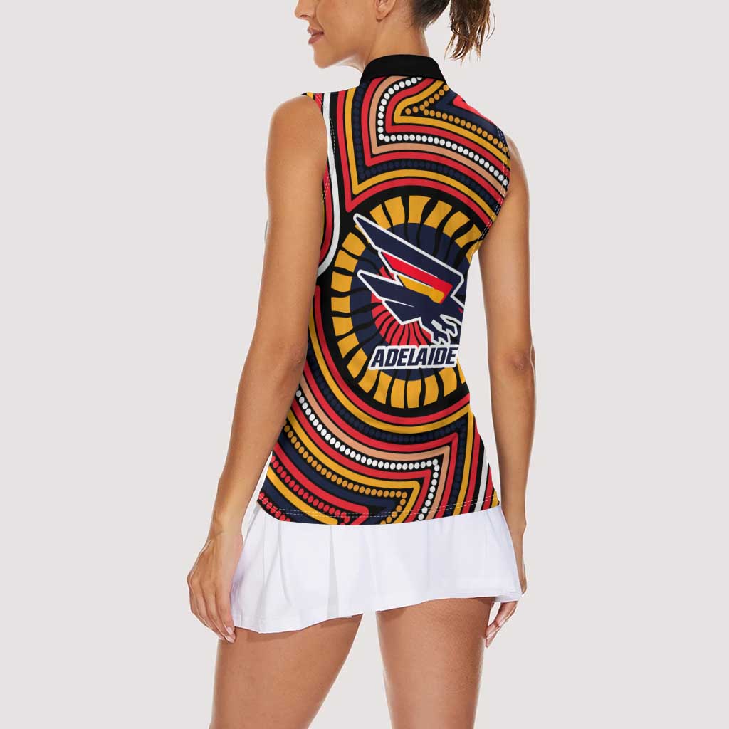 Adelaide Crows Women Sleeveless Polo Shirt Indigenous Monochrome Dot Art Mascot Style