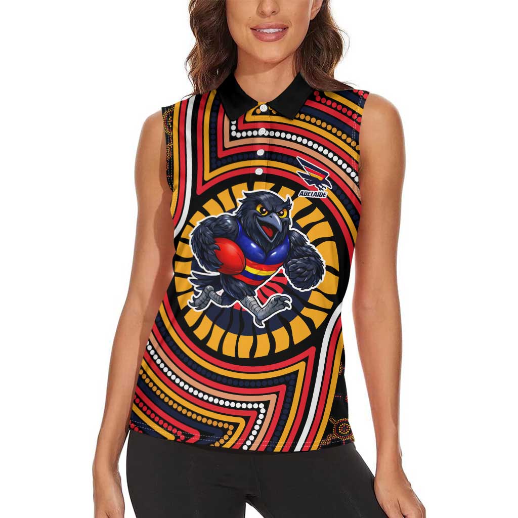 Adelaide Crows Women Sleeveless Polo Shirt Indigenous Monochrome Dot Art Mascot Style