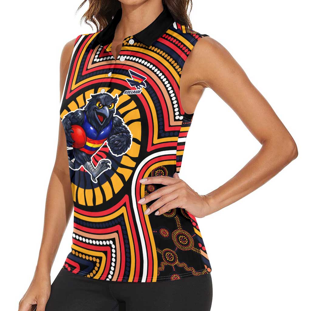 Adelaide Crows Women Sleeveless Polo Shirt Indigenous Monochrome Dot Art Mascot Style